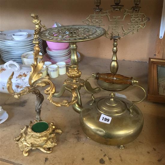 Victorian brass kettle and sundry metalware